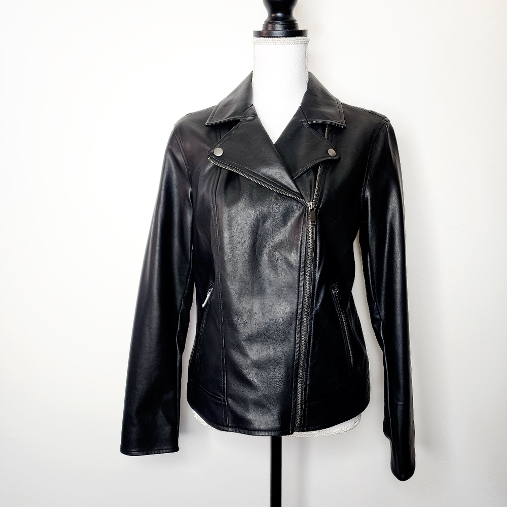 Moto Vegan leather zip up biker jacket